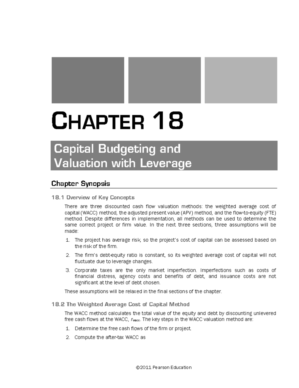 WACC and NPV - Notes summary class - CHAPTER 18 Capital Budgeting and ...