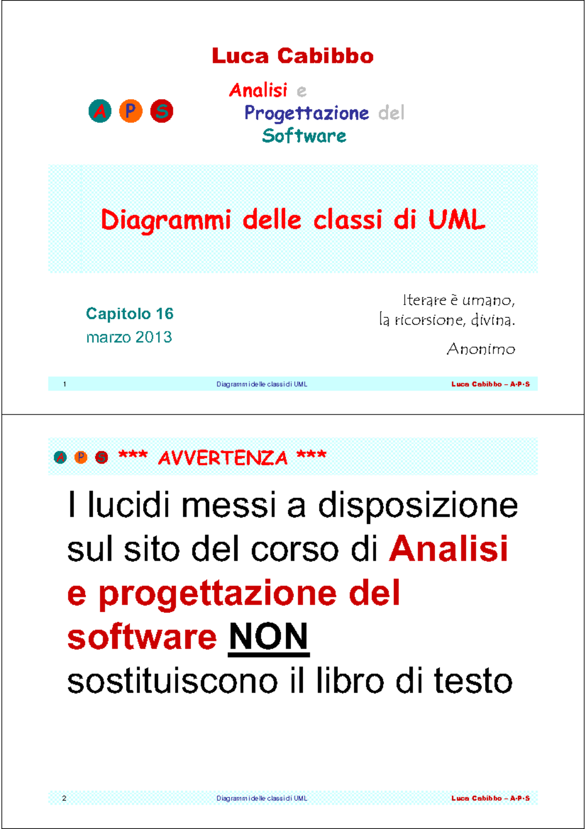 Appunti Lezione 16 Diagrammi Delle Classi Di Uml