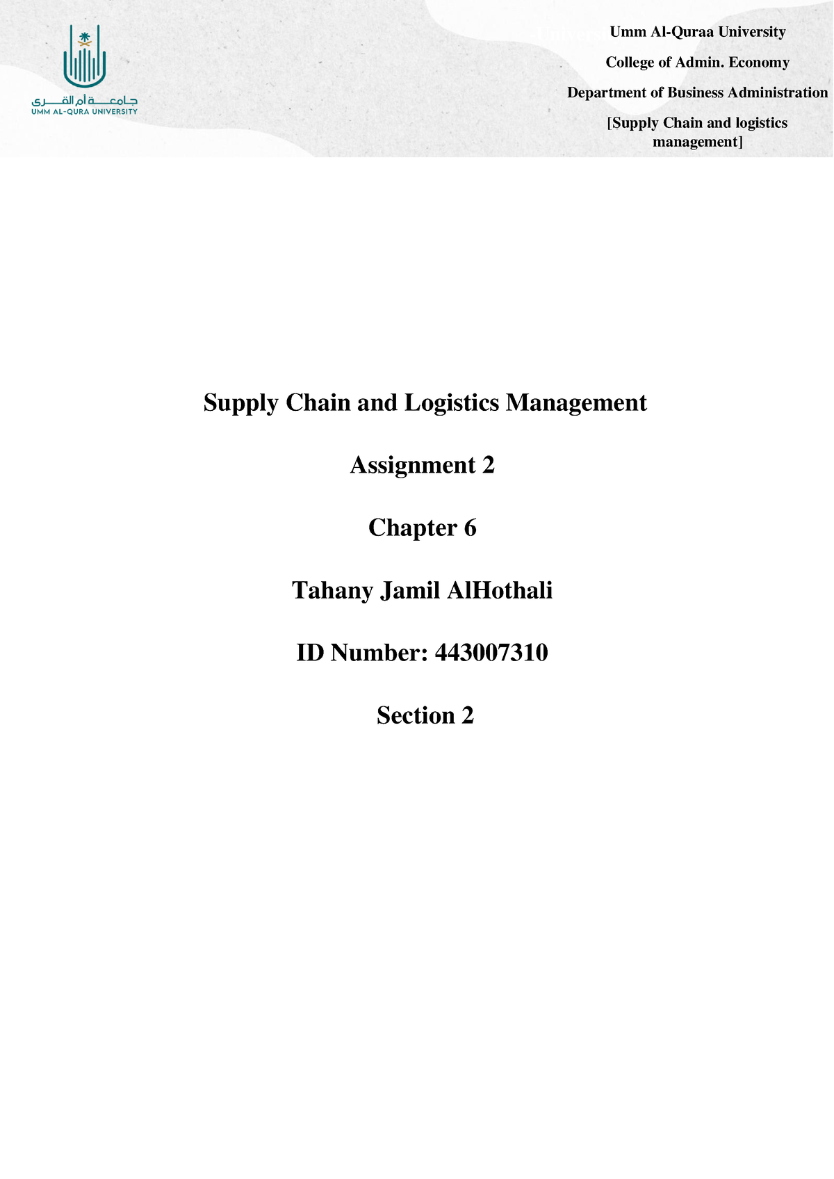 logistics management assignment pdf