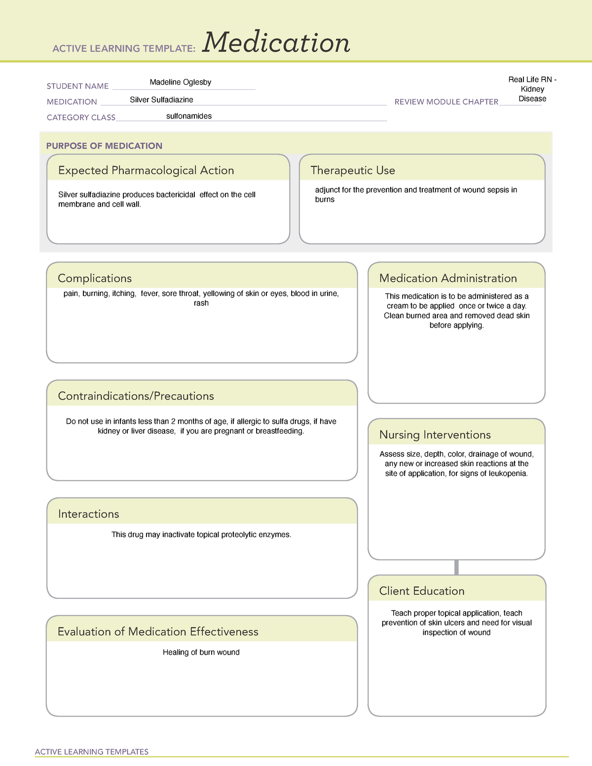 Medication silver sulfadiazine ACTIVE LEARNING TEMPLATES Medication