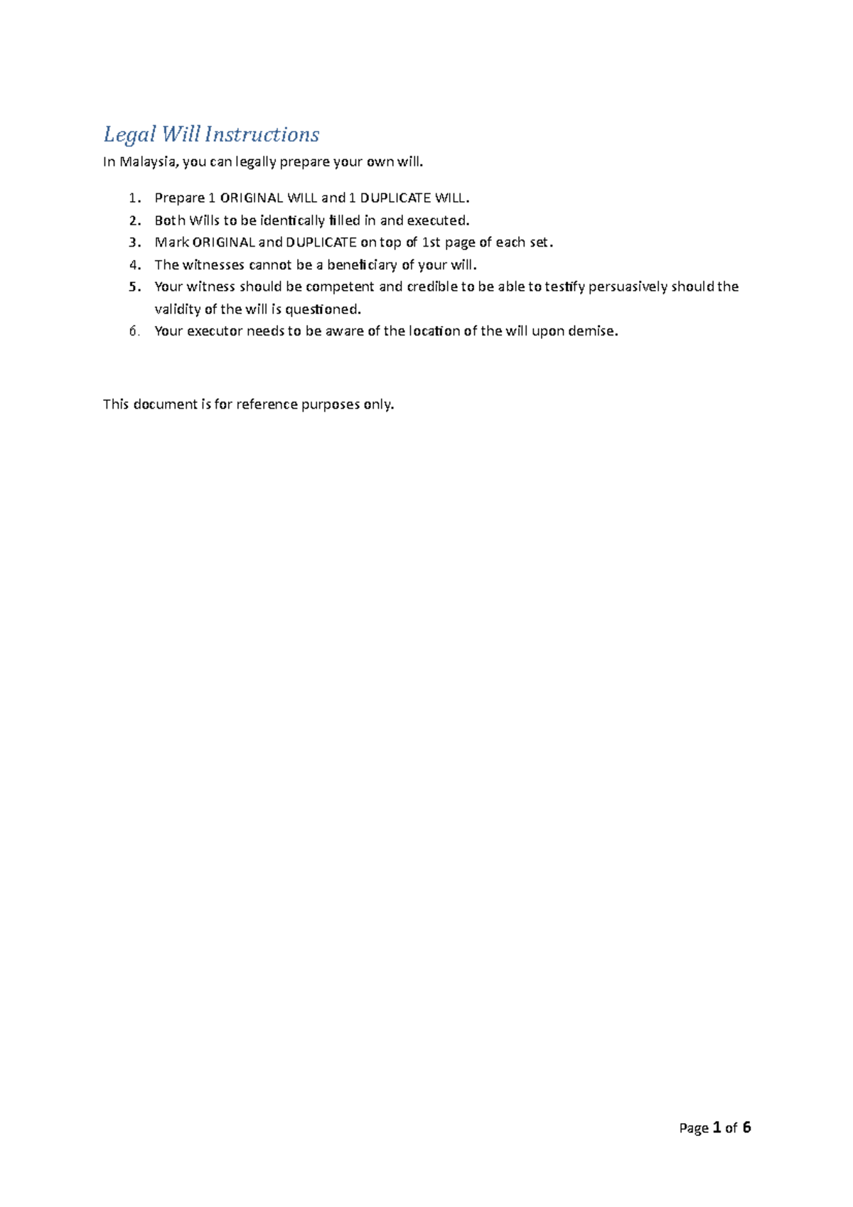 Legal Will Malaysia Reference 2016 10 - Legal Will Instructions In