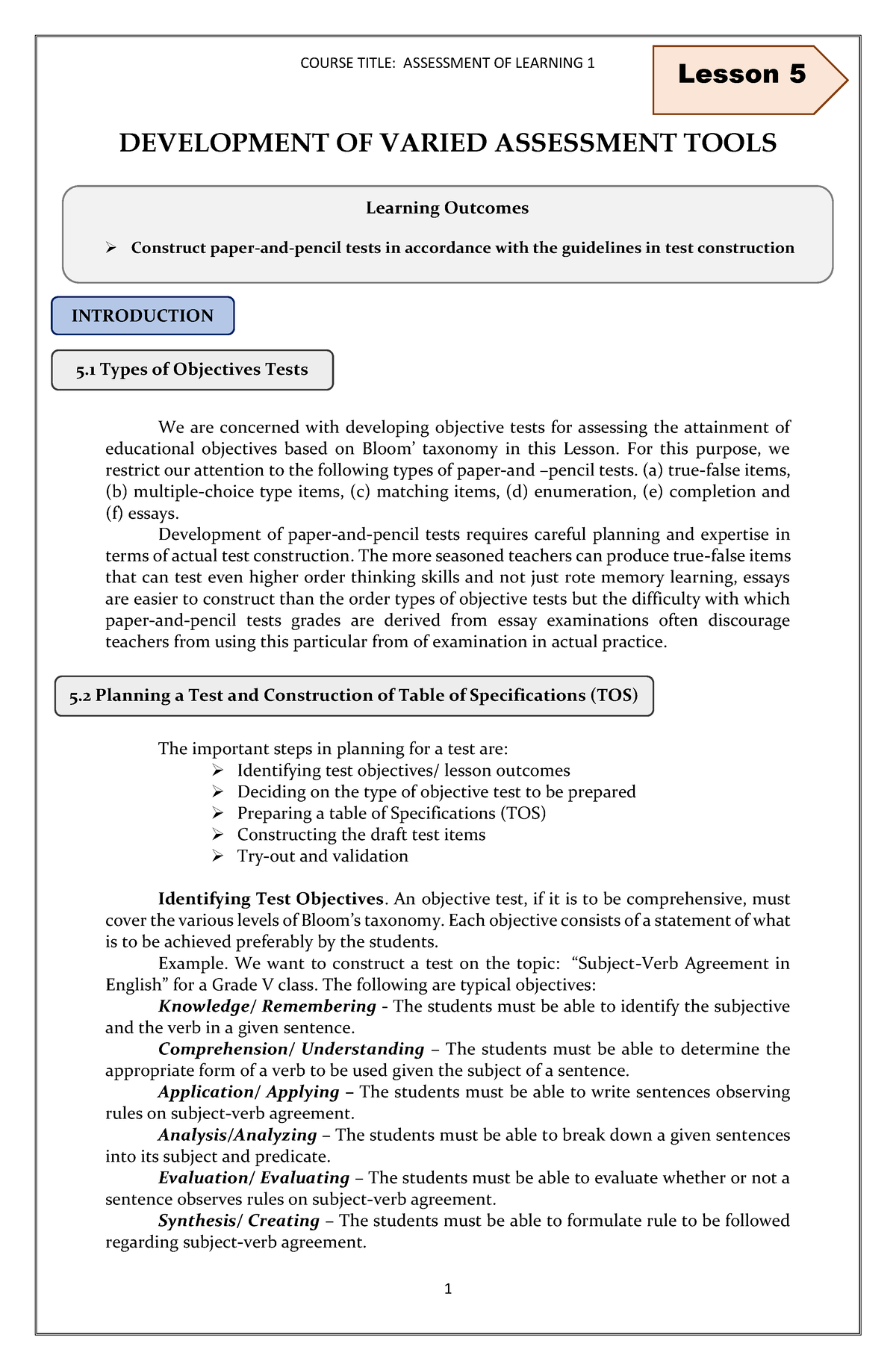 3 Pdf Assessment Of Learning Module 3 - Lesson 5 Learning Outcomes ...