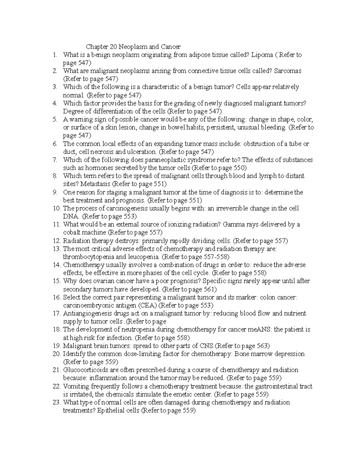 Chapter 20 Neoplasms And Cancer Test Bank Questions - Chapter 20 ...