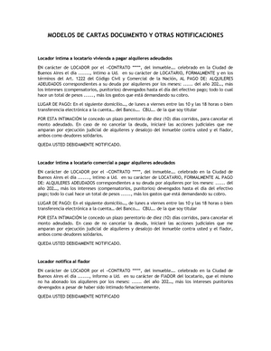 Modelos cartas documento otrasnotificaciones 2 - MODELOS DE CARTAS  DOCUMENTO Y OTRAS NOTIFICACIONES - Studocu