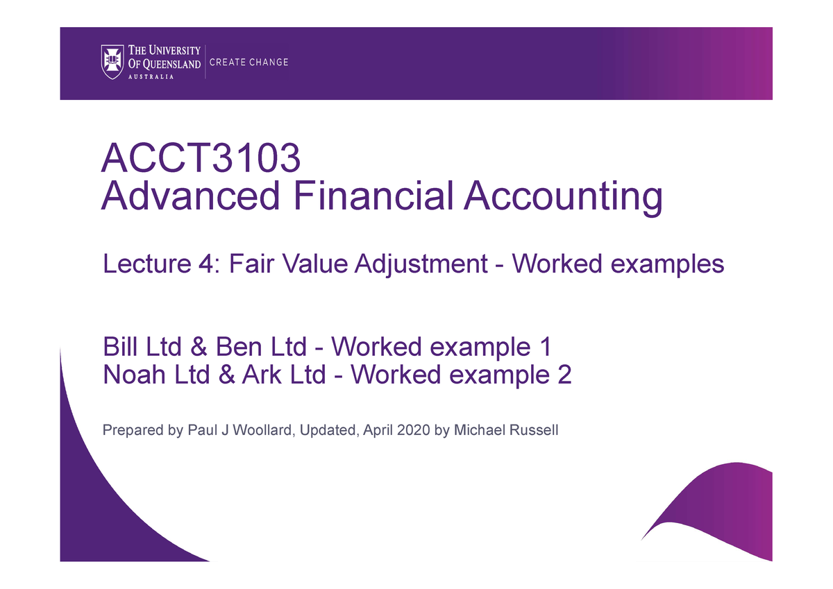 Acct3103 Topic 4 Worked Examples Fva Acct Advanced Financial Accounting Lecture 4 Fair Value 4583