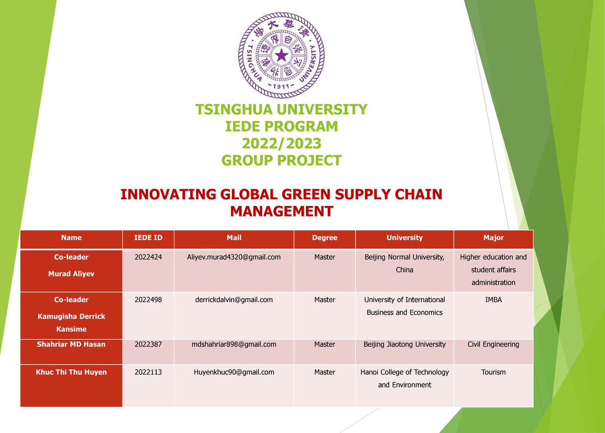 1- PPT GSCM Group Project - TSINGHUA UNIVERSITY IEDE PROGRAM 2022 ...