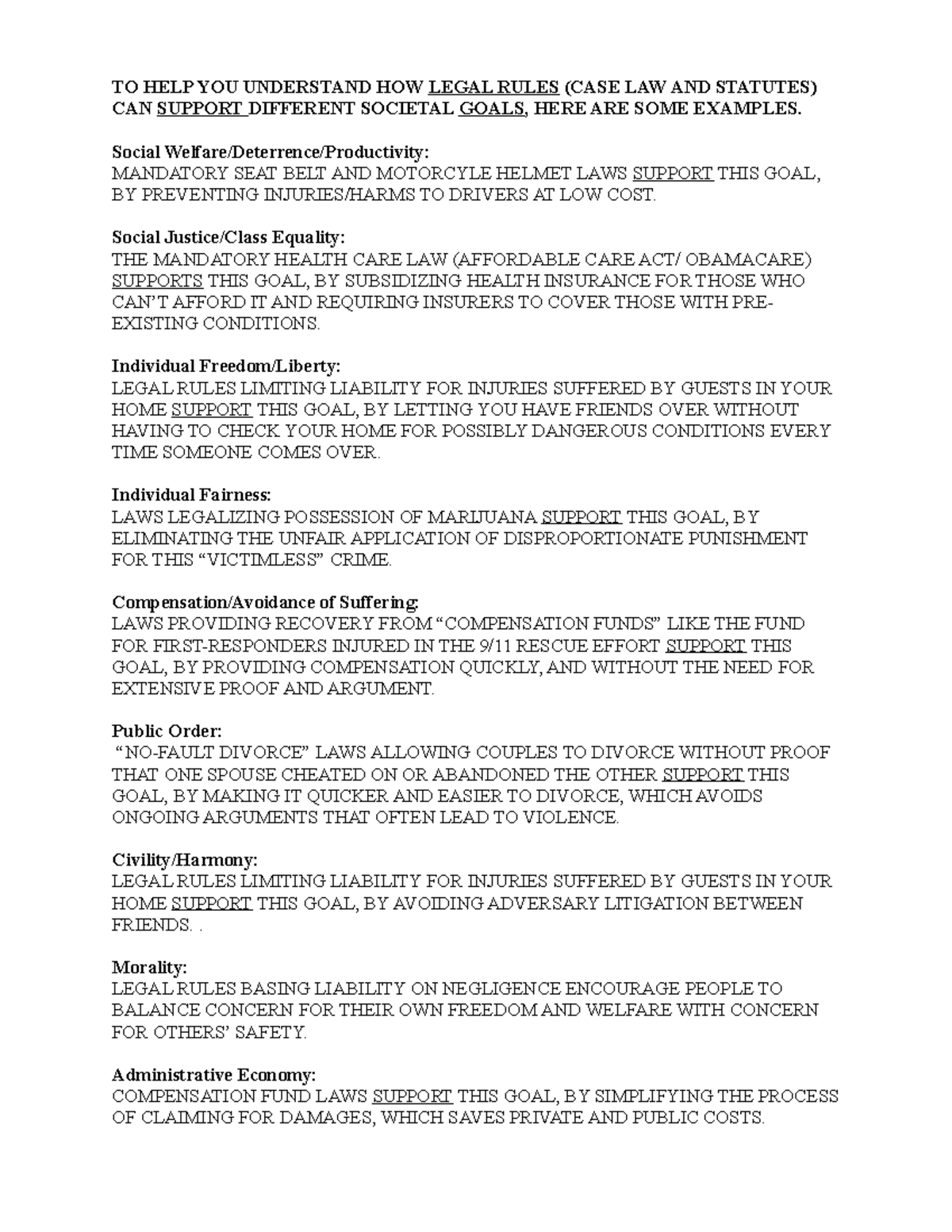 Goal List Clarification TO HELP YOU UNDERSTAND HOW LEGAL RULES (CASE