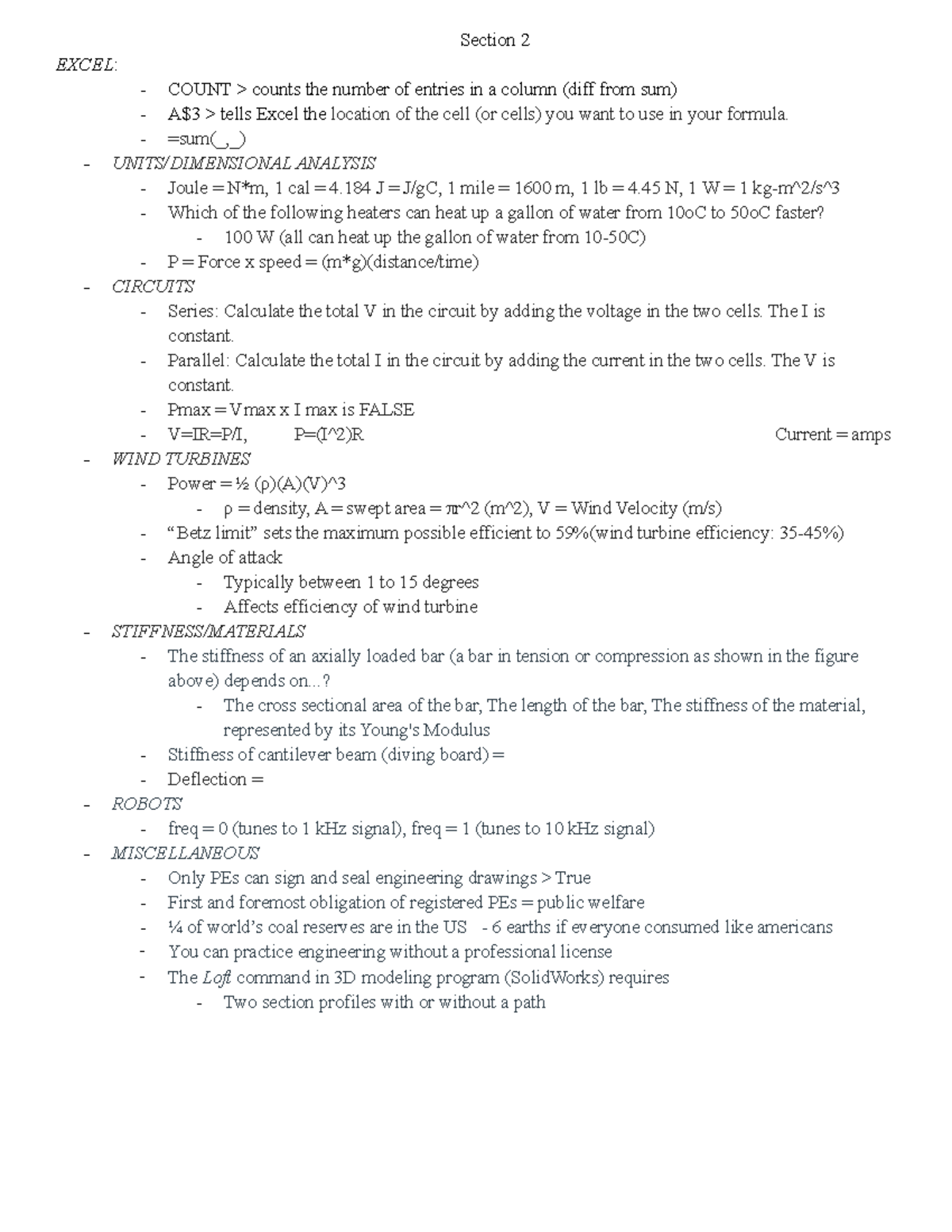 E10 Cheat Sheet Notes - Section 2 EXCEL : COUNT > counts the number of ...