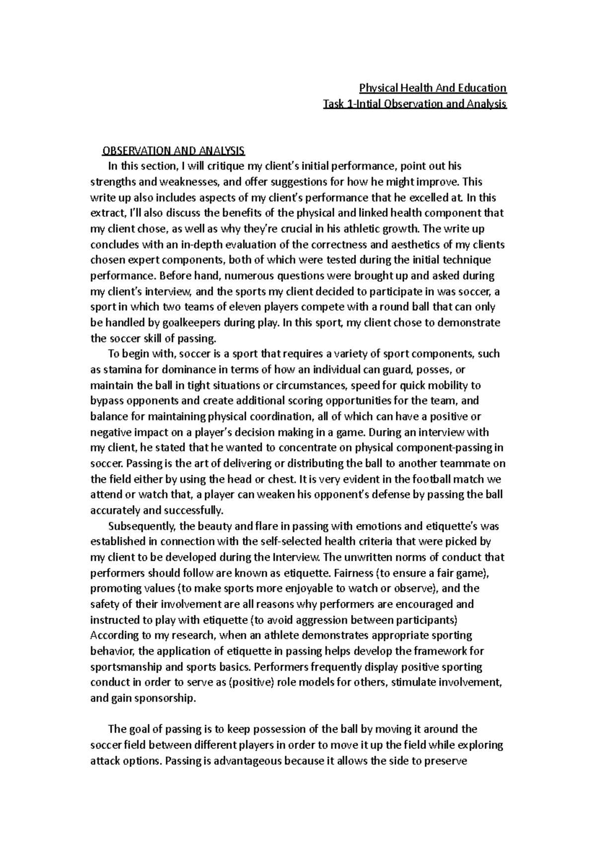 E-portfolio A - may not be useful - Physical Health And Education Task ...