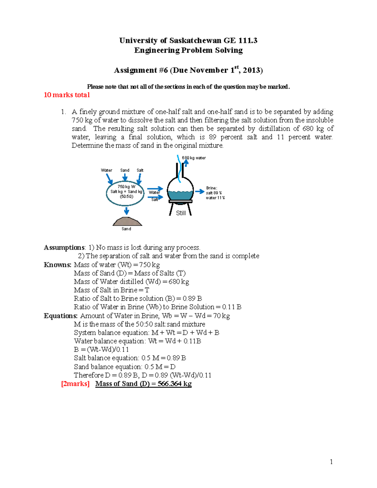 Seminar assignments - 6, with solution - University of Saskatchewan GE ...
