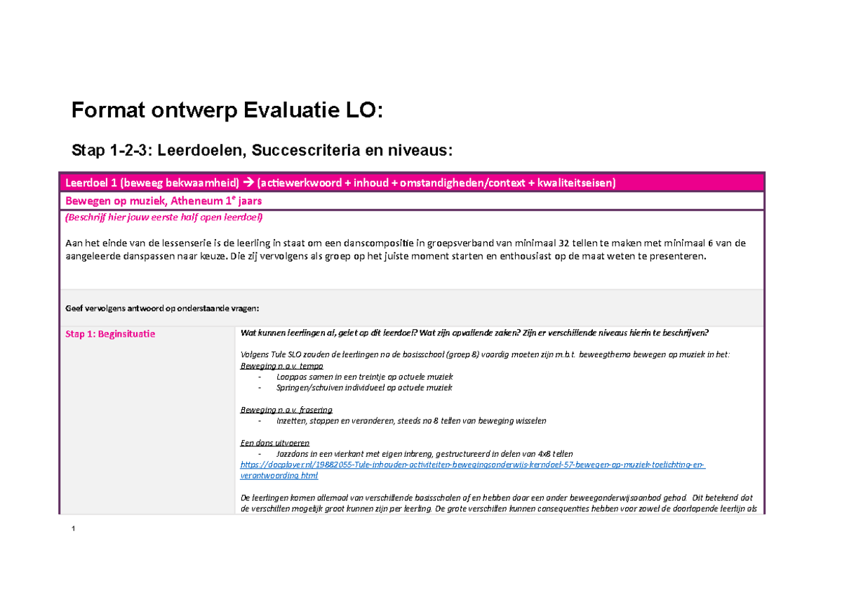 Format eerste ontwerp Beoordeling LO - Format ontwerp Evaluatie LO ...