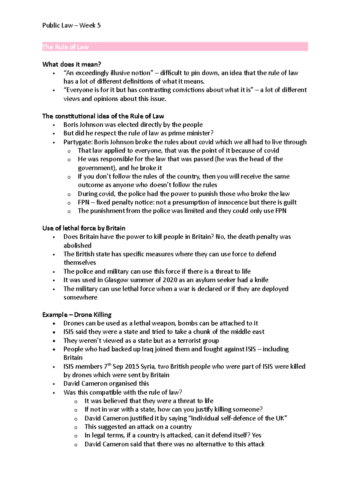 Rule of Law - Notes from lecture, included cases and examples - Public ...