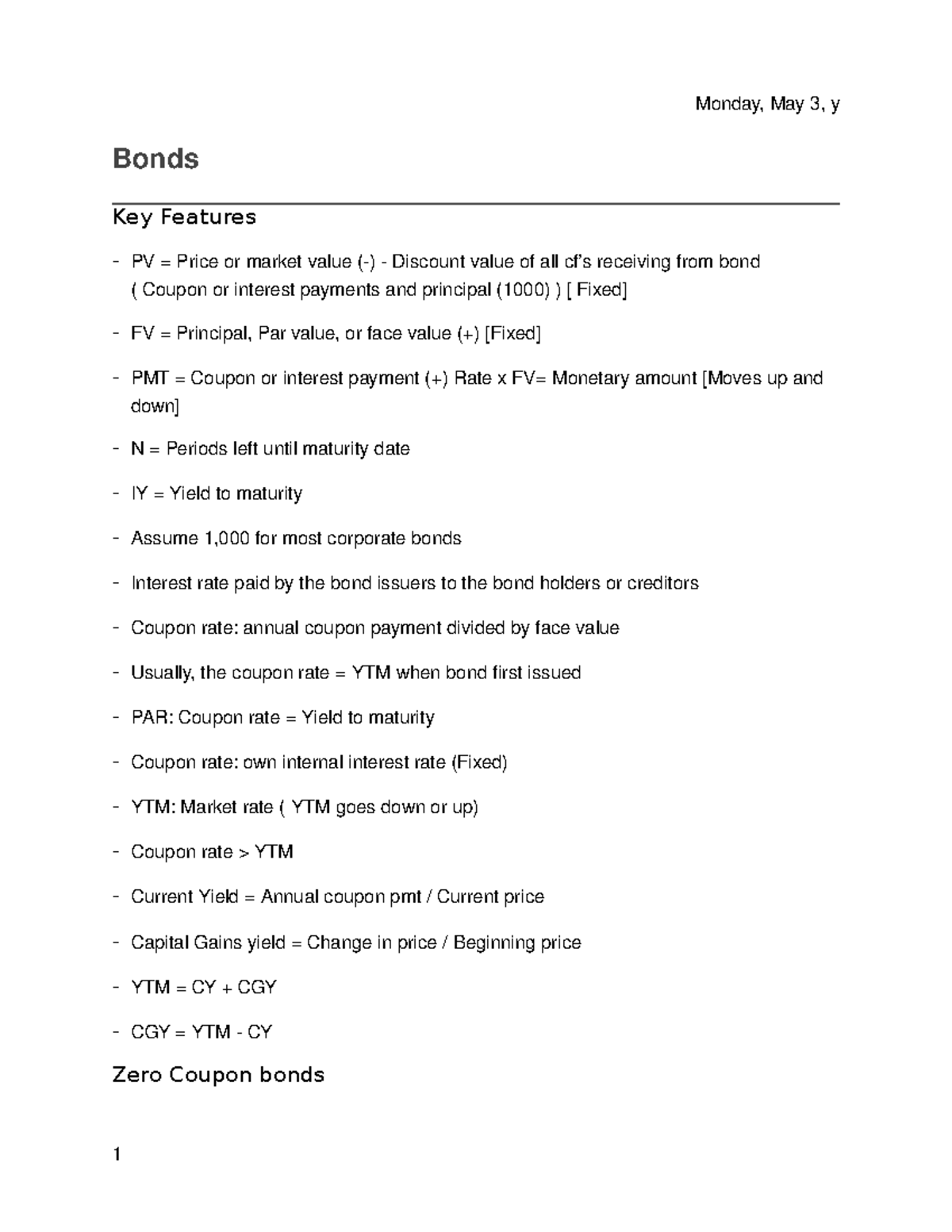 Finance bonds word - Lecture notes chapter 6 - Wednesday, November 13 ...