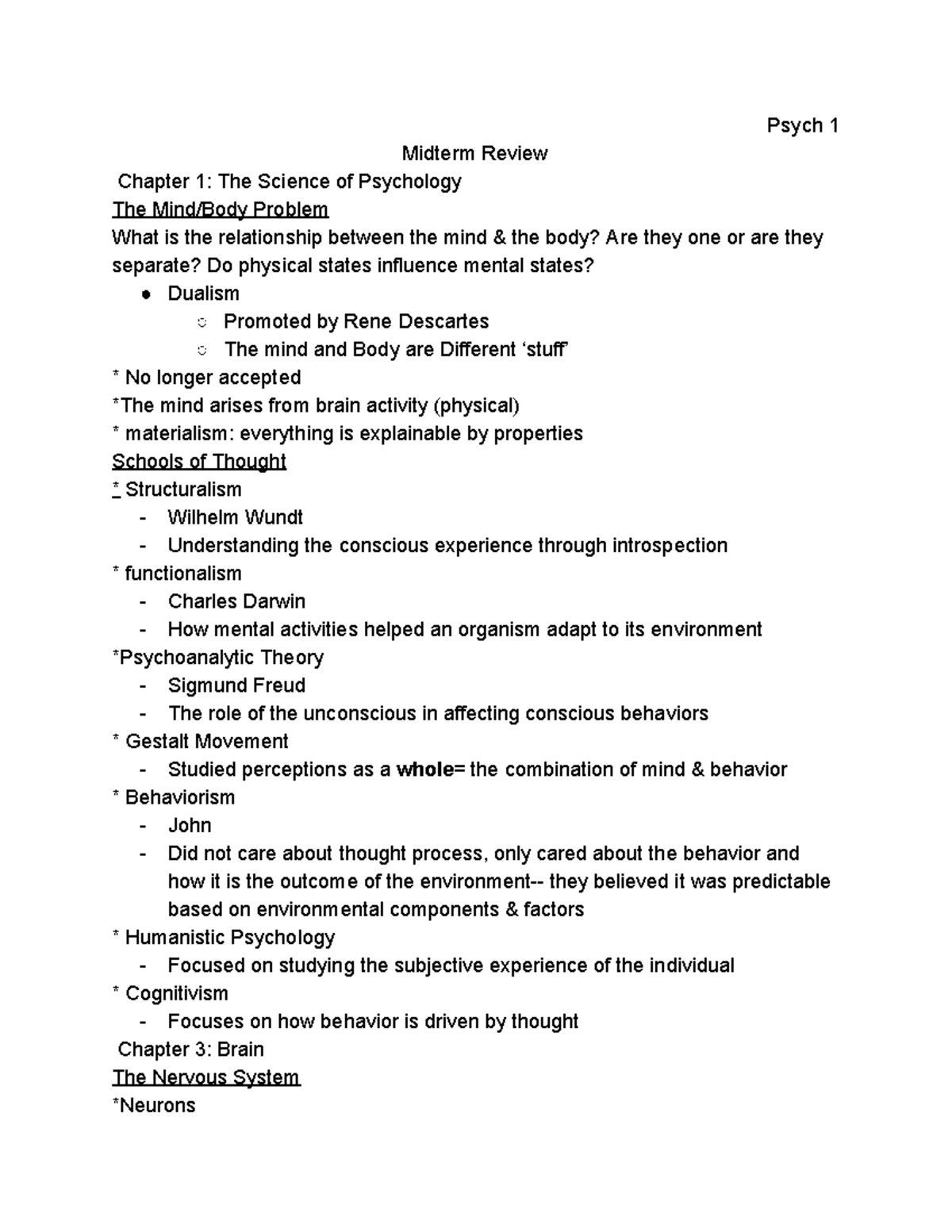 Psych Section Week 5 - Psych 1 Midterm Review Chapter 1: The Science Of ...