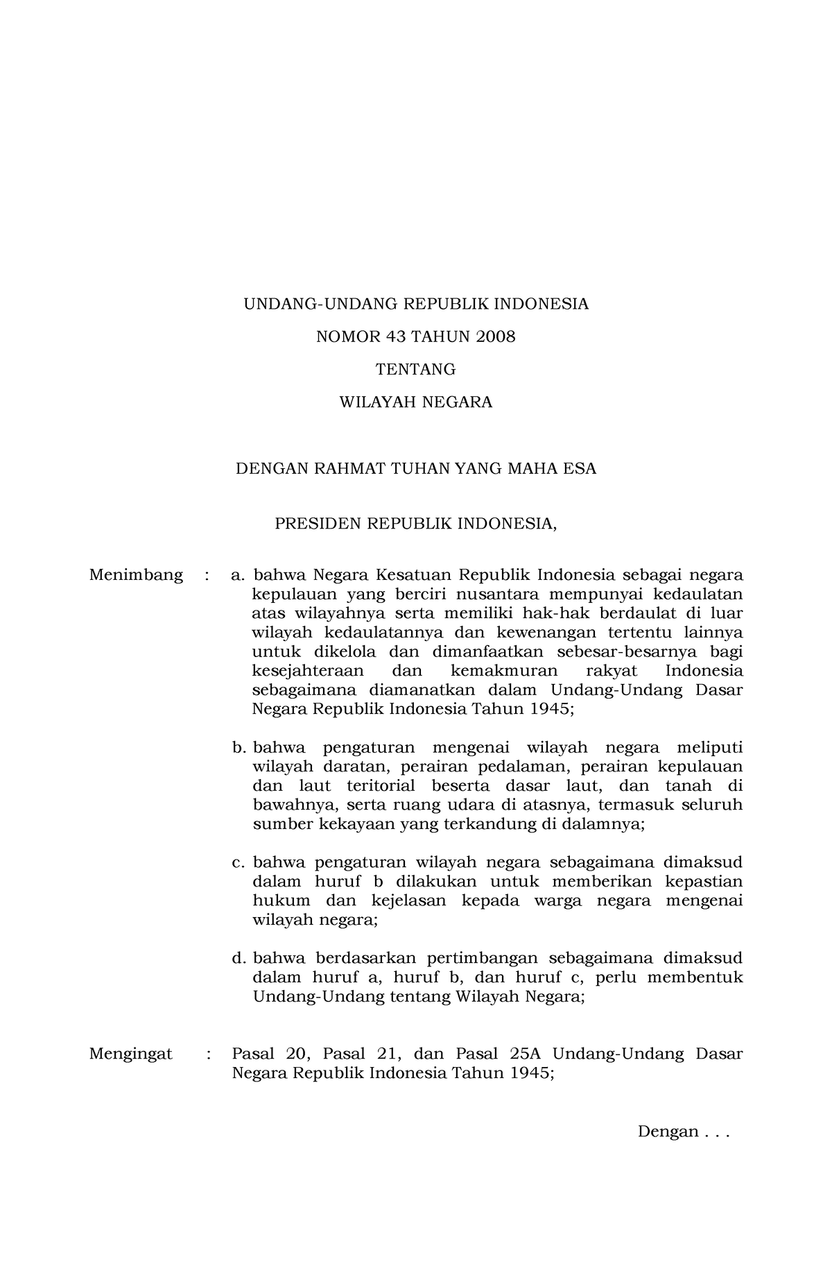 UU 2008 43 - UNDANG-UNDANG REPUBLIK INDONESIA NOMOR 43 TAHUN 2008 ...