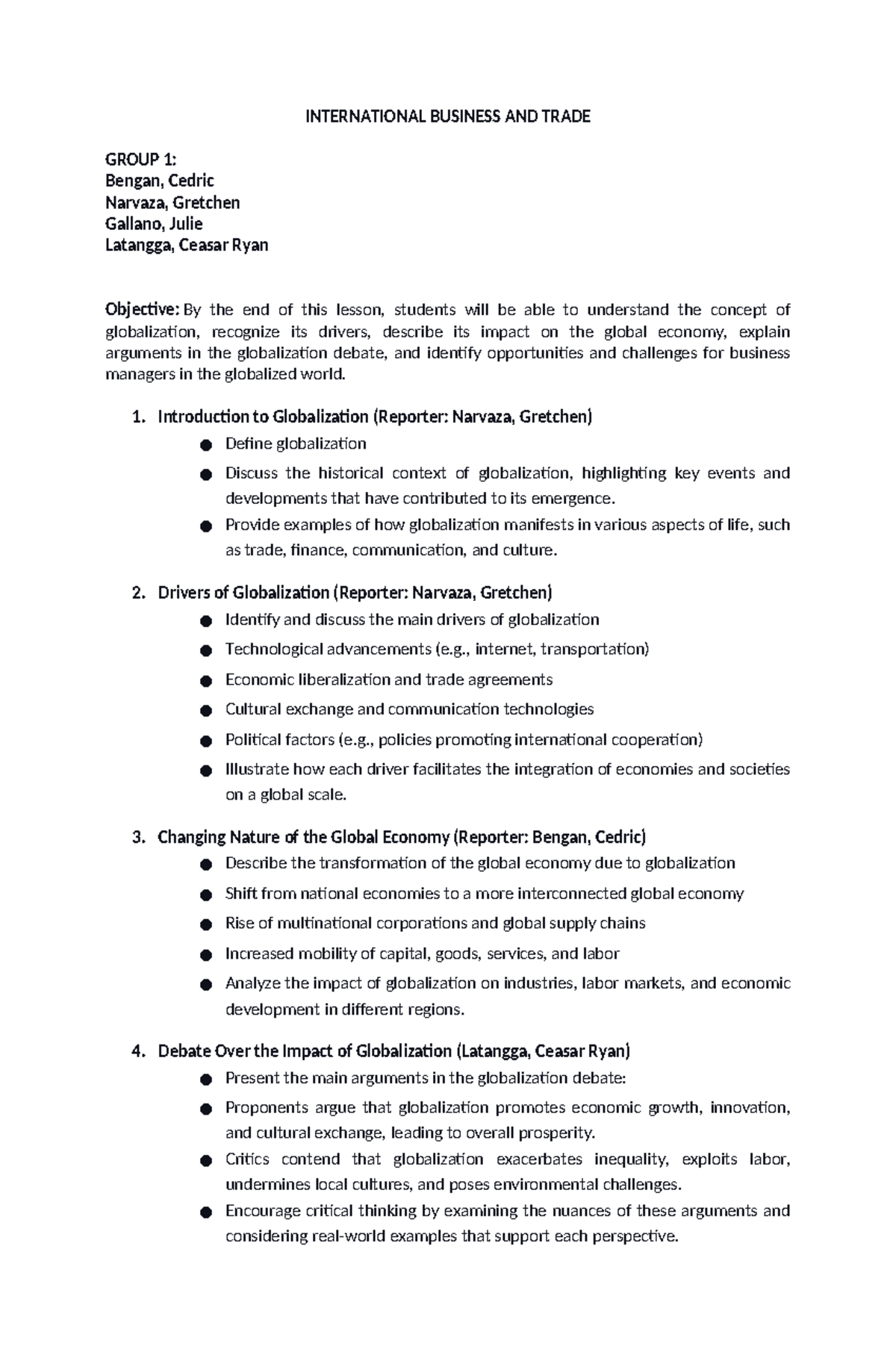 IBT-CH1-Outline - INTERNATIONAL BUSINESS AND TRADE GROUP 1: Bengan ...