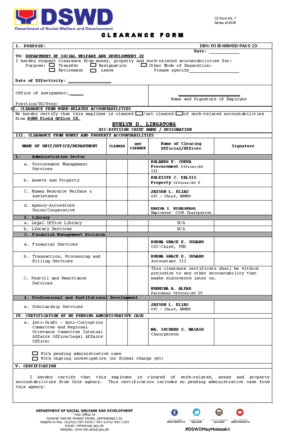 NEW C L E A R A N C E F O R M - clearance - CS Form No. 7 Series of ...