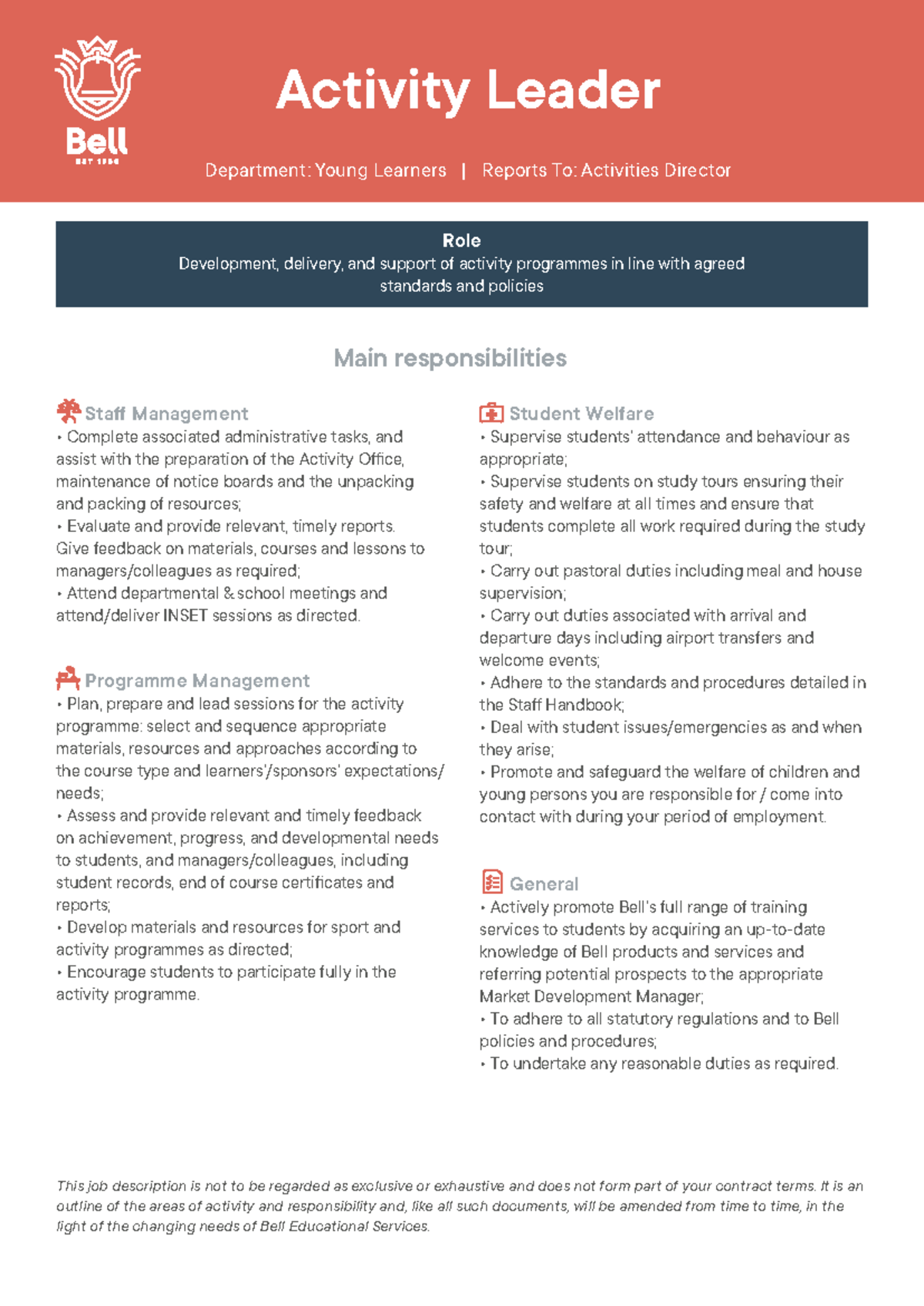 Activity Leader - Programme Management • Plan, prepare and lead ...