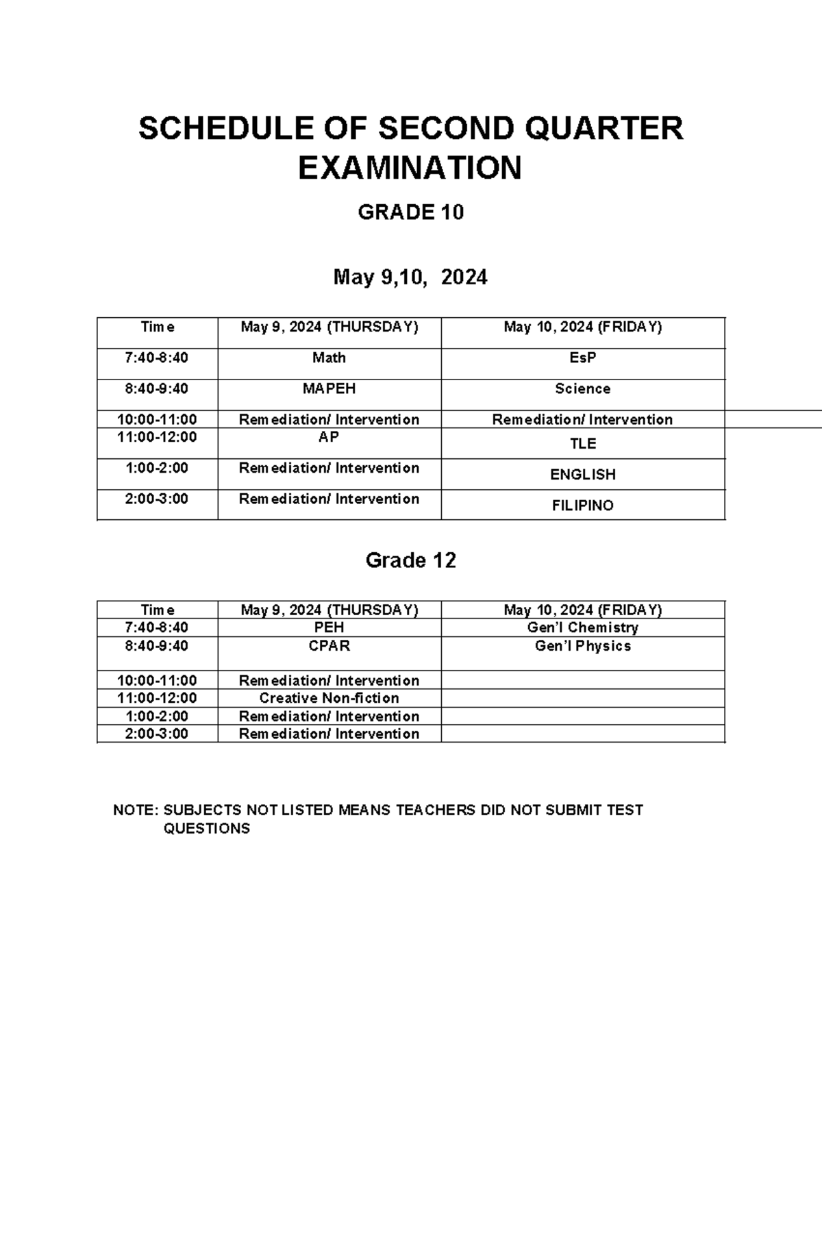 Schedule OF Second Quarter 2024 SCHEDULE OF SECOND QUARTER