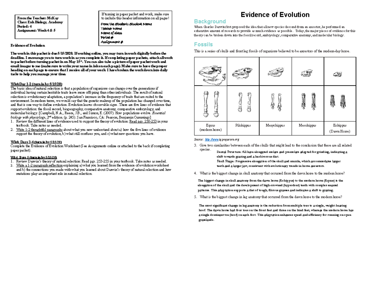 Microsoft Word Enh Biology Week 4 and 5 distance learning Evolution