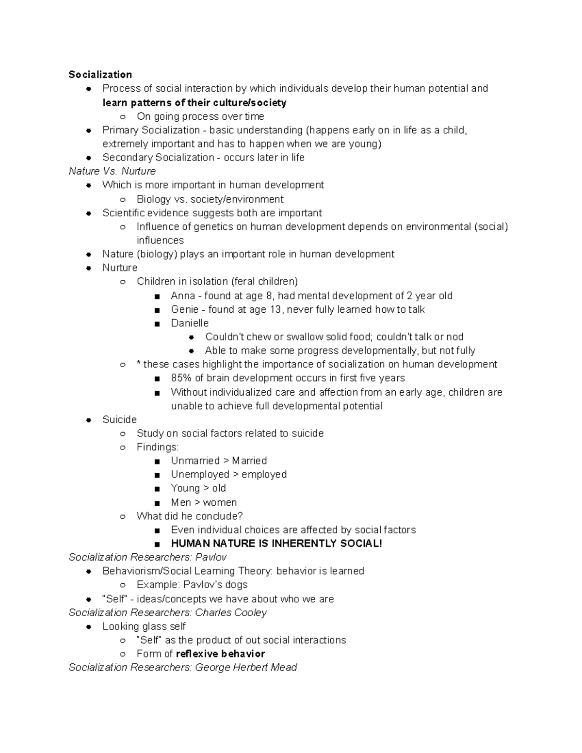 Socialization - Mr. Petts Introduction to Sociology Lecture Notes for ...