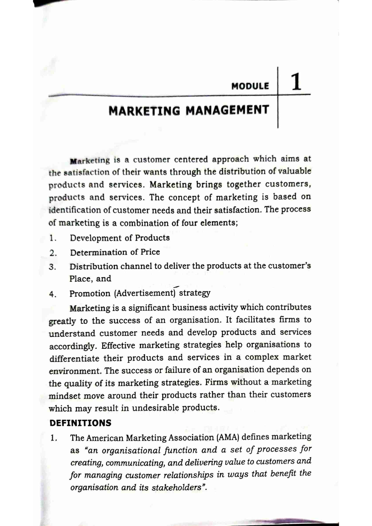 Marketing Management - Module 1 - Bachelor Of Commerce (bcom) - Studocu