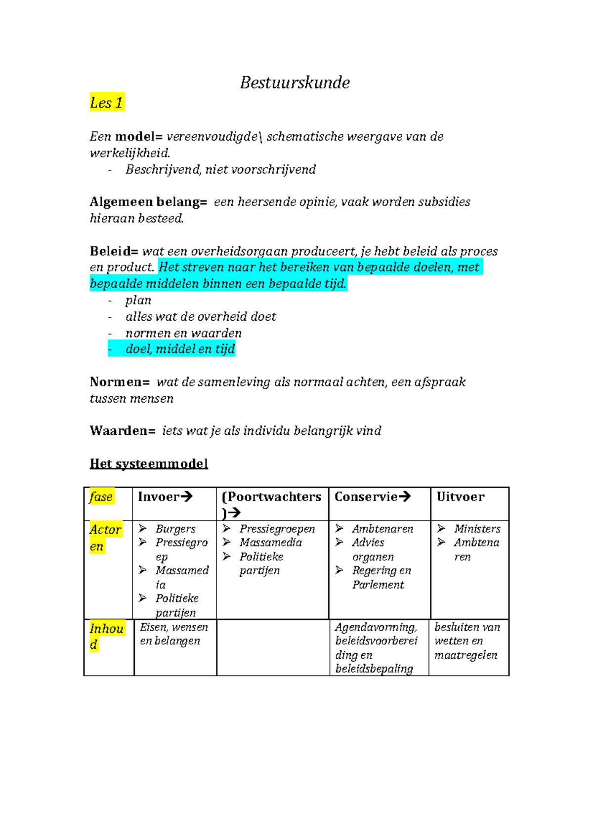 Bestuurskunde Aantekeningen - Bestuurskunde Les 1 Een Schematische ...