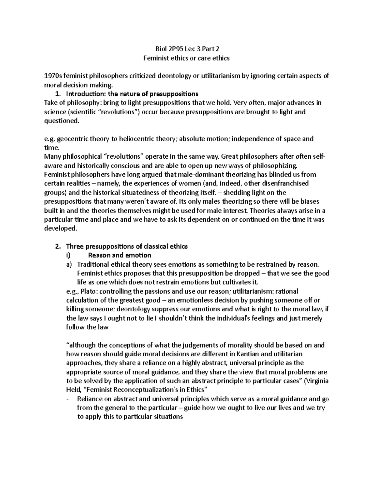 Feminist Ethics Lec 3. part 2 Biol 2P95 - Biol 2P95 Lec 3 Part 2 ...