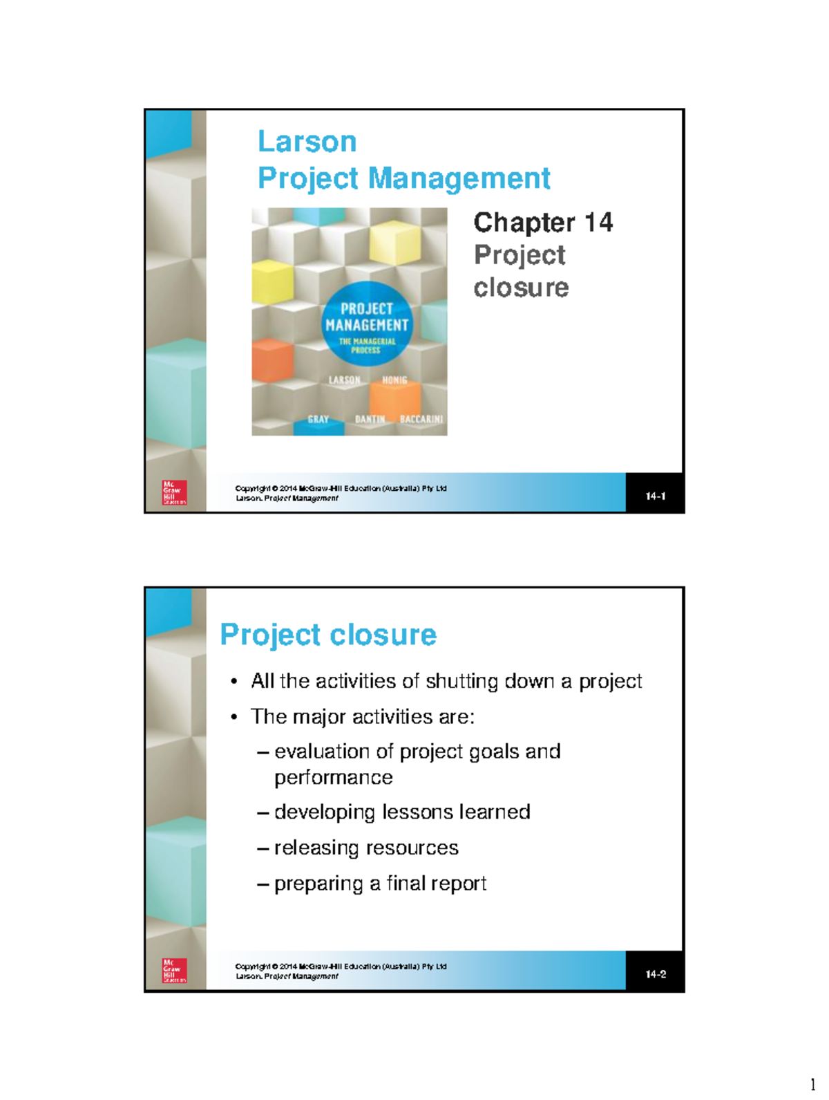 Week 11 - Lecture notes 11 - Larson Project Management Chapter 14 ...
