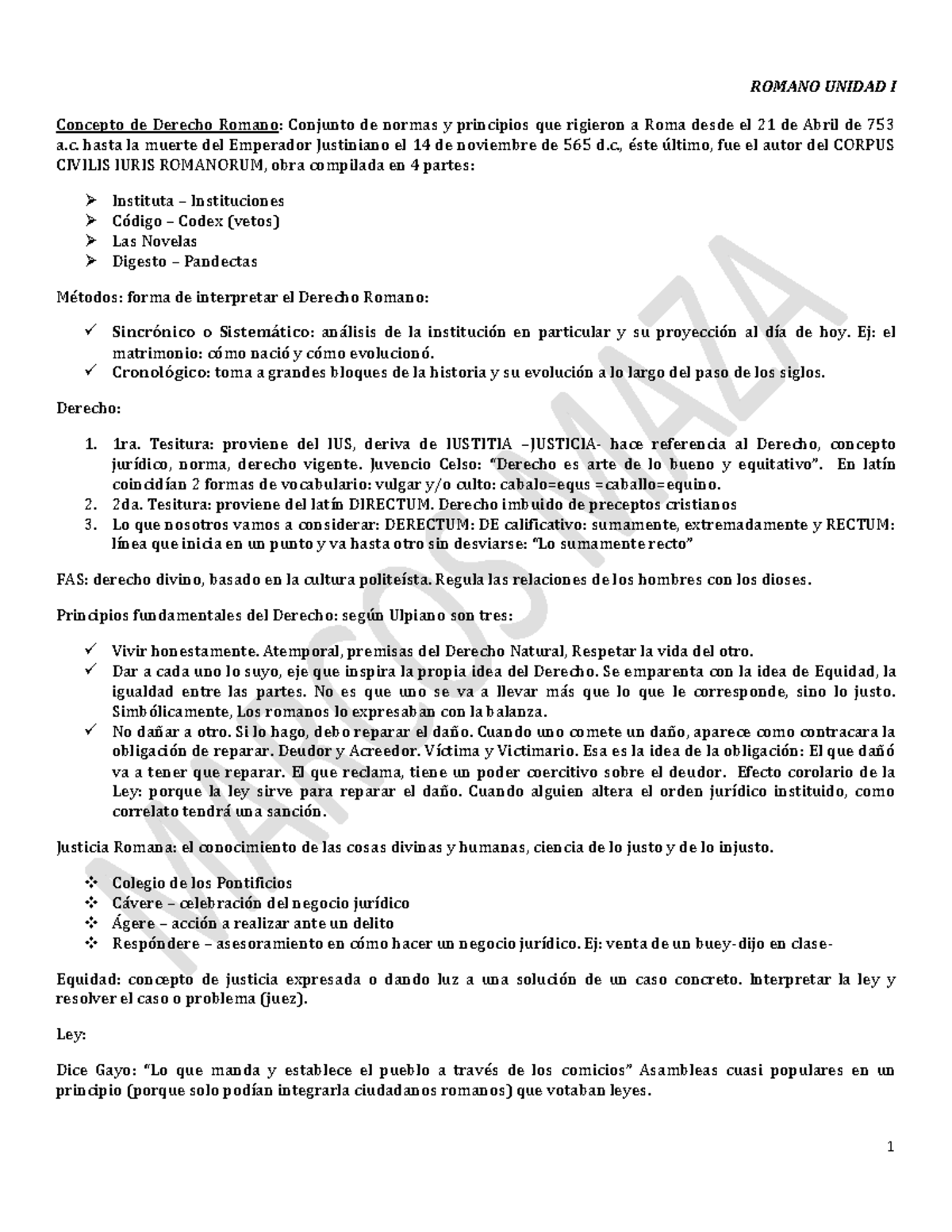 Resumen D Romano Completo - ROMANO UNIDAD I Concepto de Derecho Romano ...