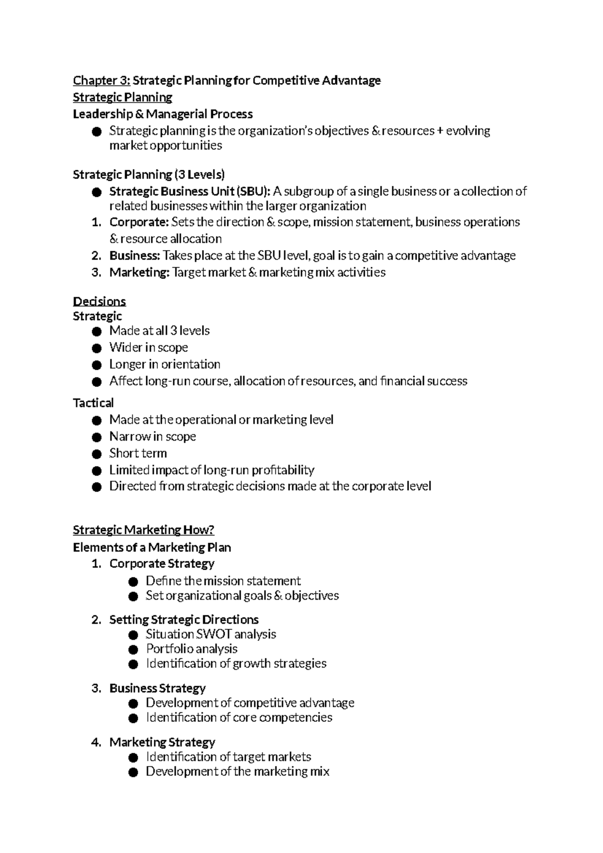MKTG - Chapter 3 - ADMS MARKETING 2200 NOTES - Chapter 3: Strategic ...