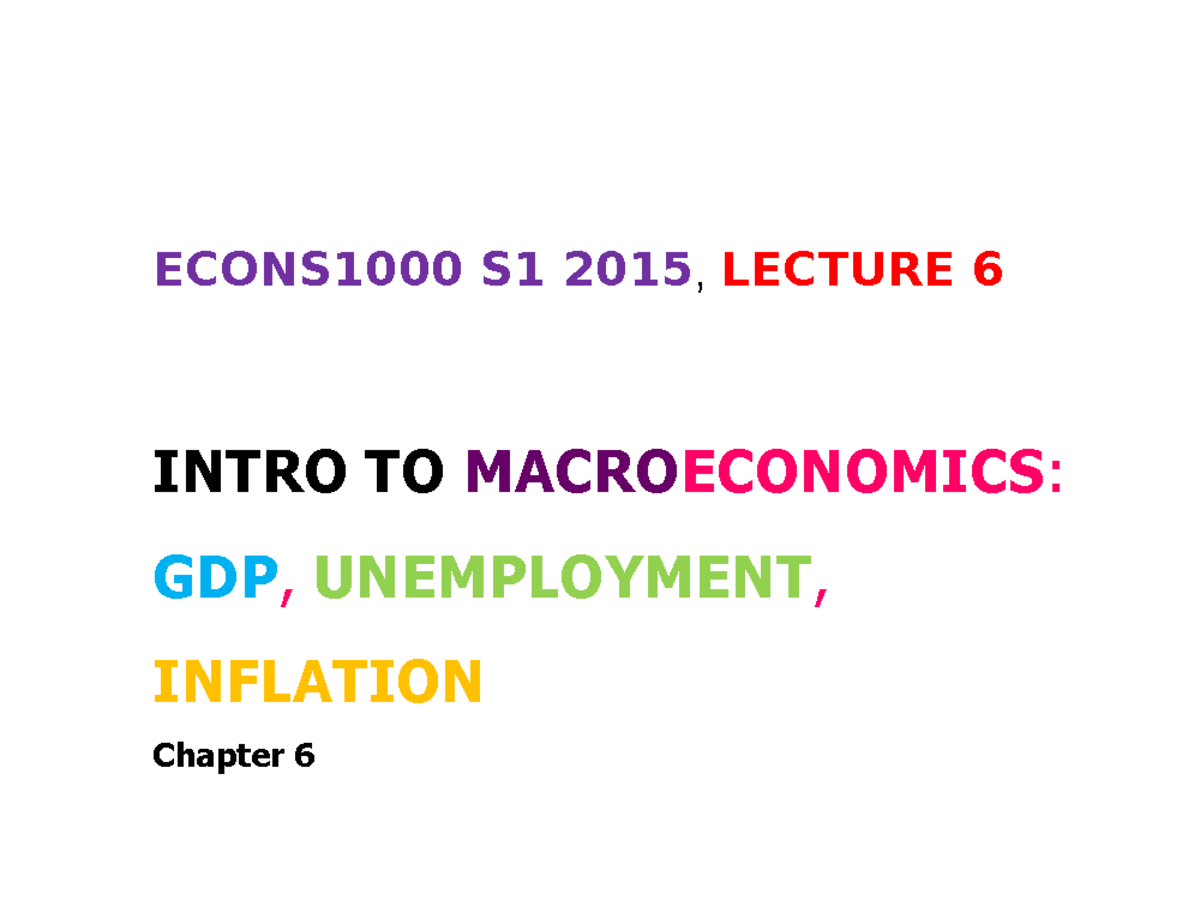 Lecture Slides, Lecture 6 - Introduction To Macroeconomics - S1 2015 ...