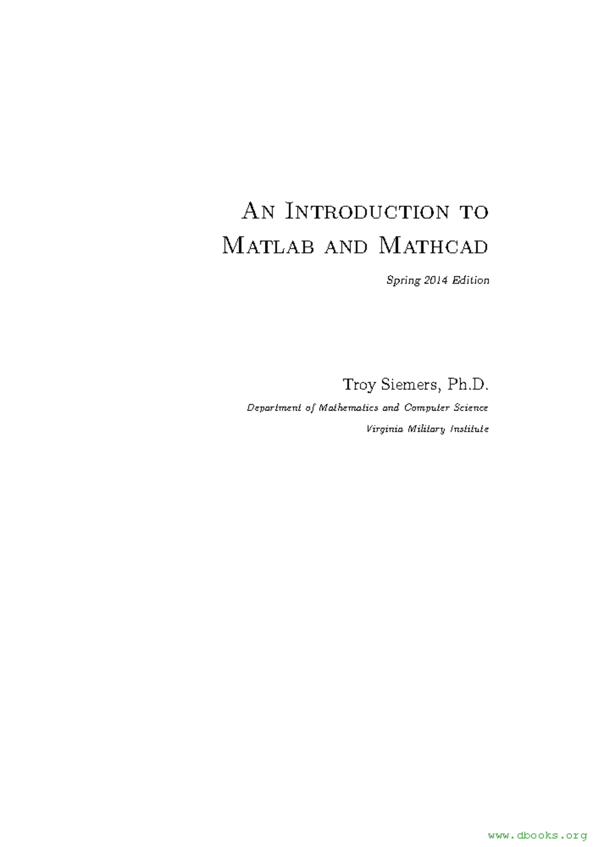 [Matbal] An Introduction to Matlab and Mathcad - An Introduction to ...
