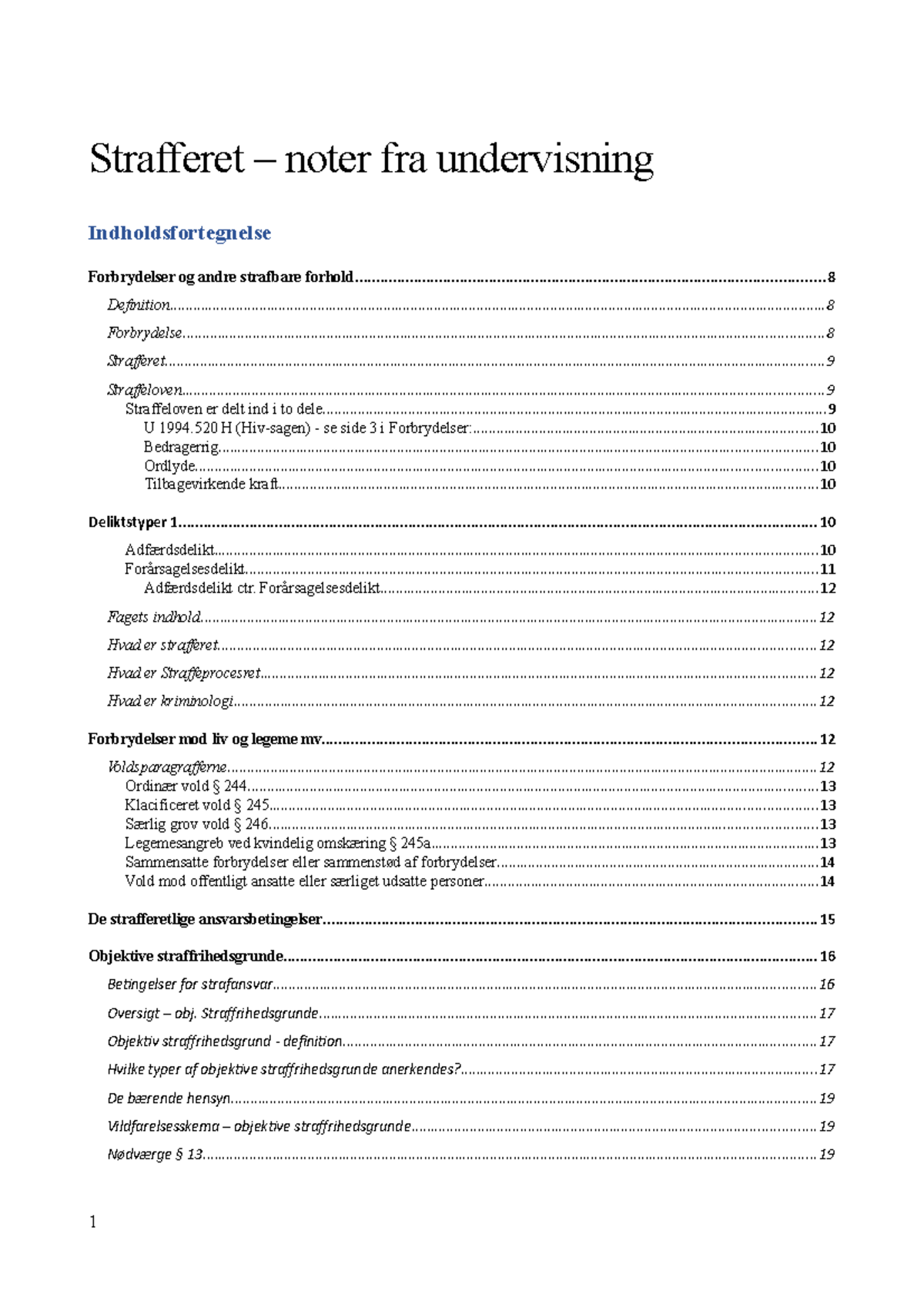 Strafferet Noter Fra Undervisning - Strafferet Og Straffeproces ...