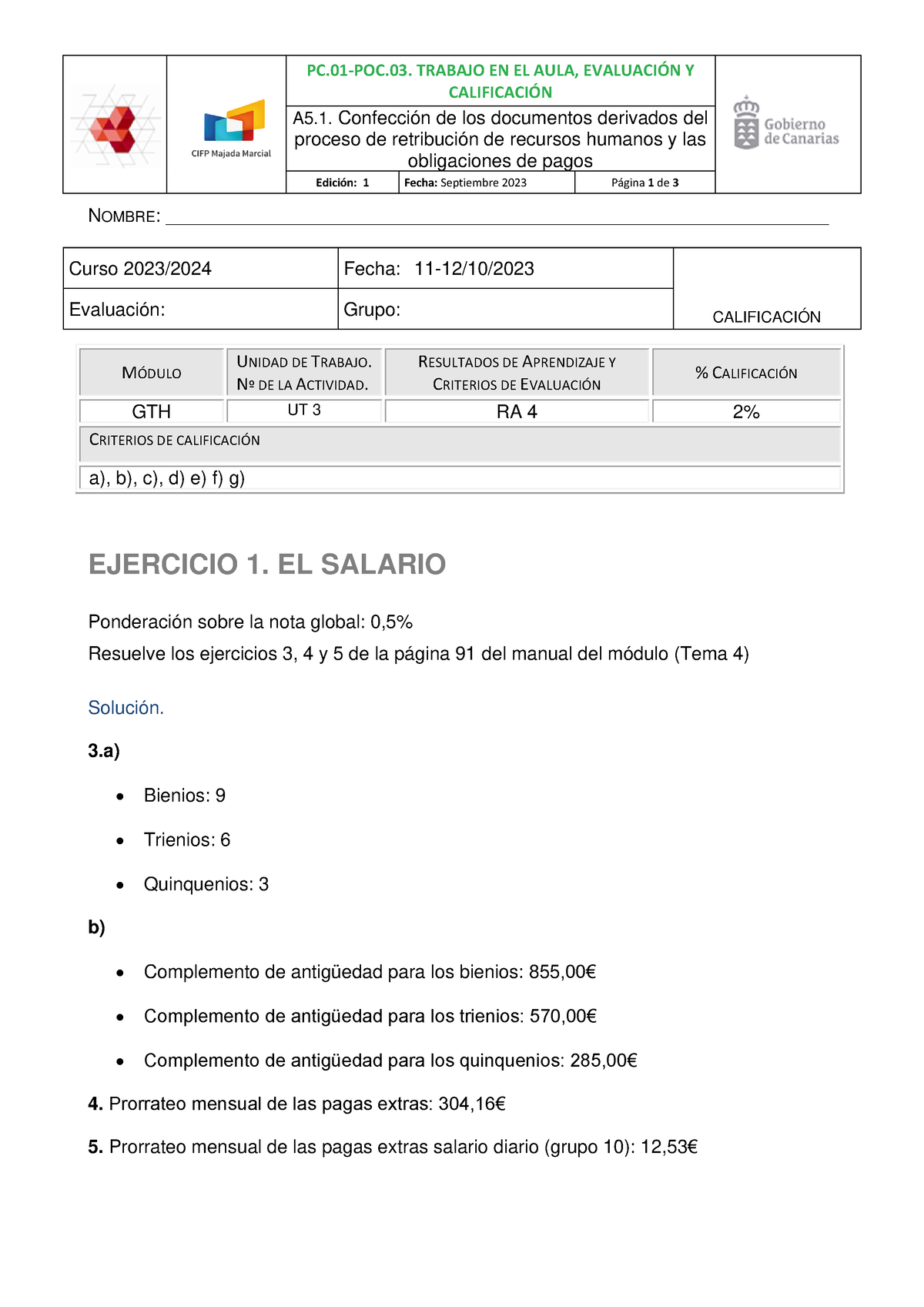 A5.1. SolucióN Actividad Evaluable De Clase RRHH - PC.01-POC. TRABAJO ...