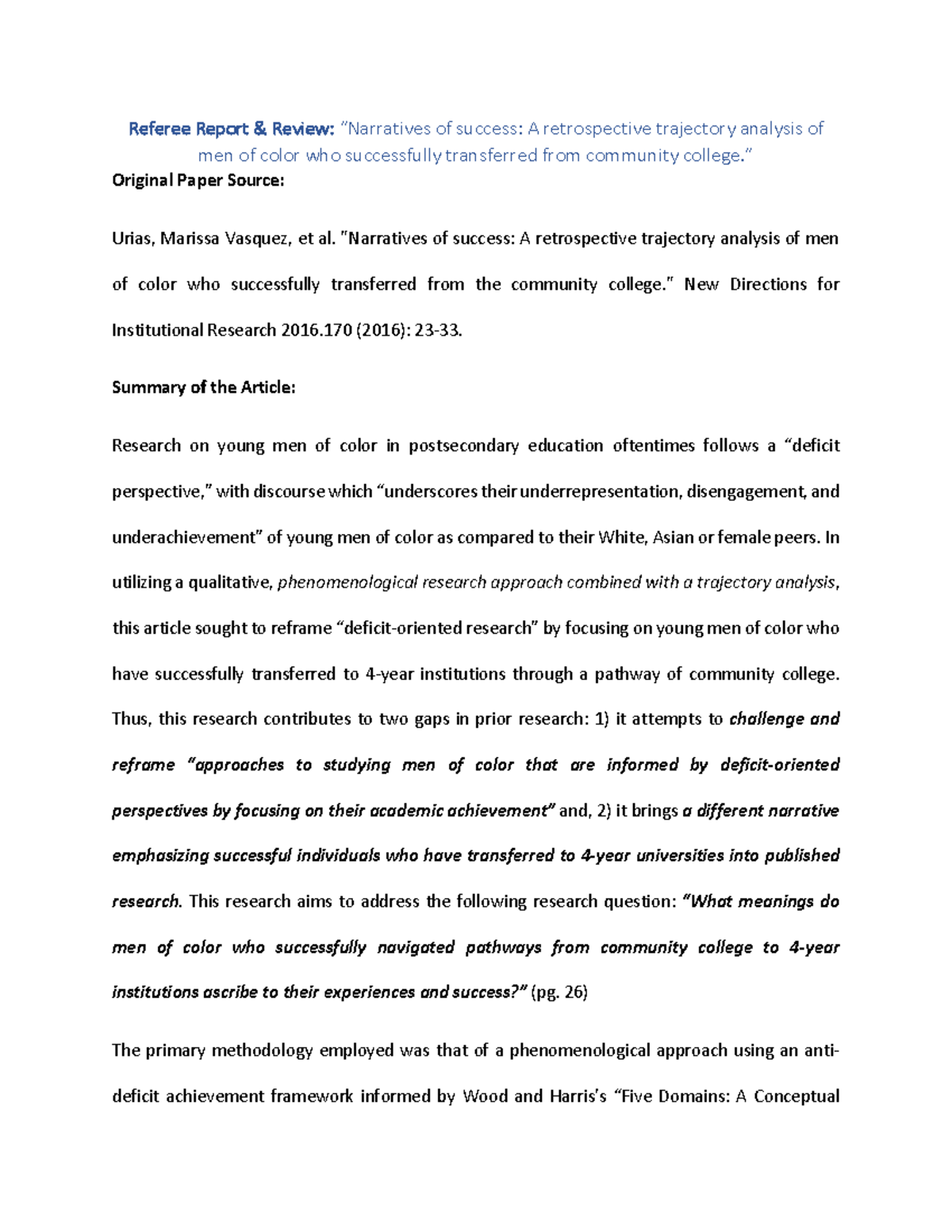 Ramirez - Referee Report - Referee Report Review: of success: A ...