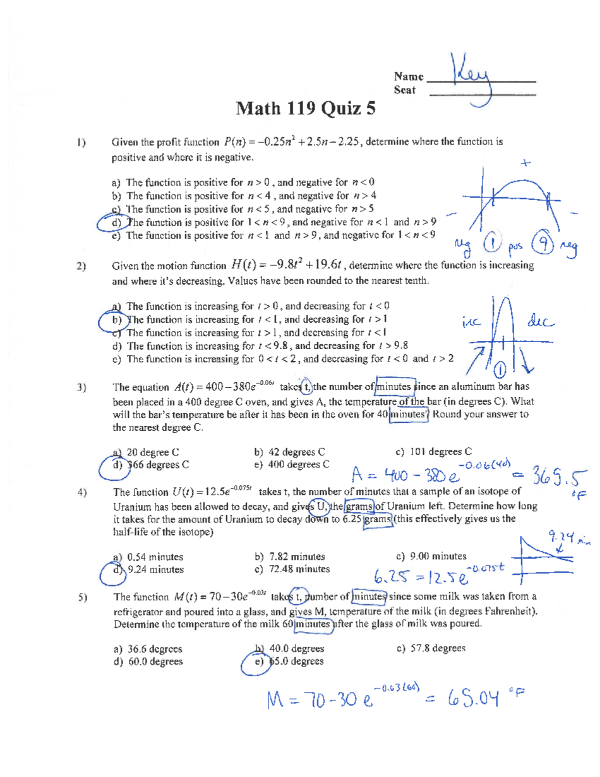 Quiz 5 key - quiz 5 - MAT 119 - Studocu