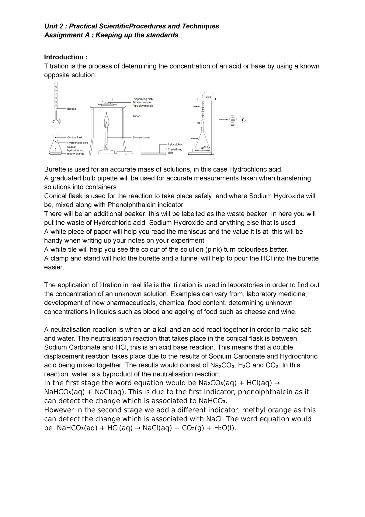 BTEC Level 3 Applied Science Unit 2 Practical Scientific Procedures