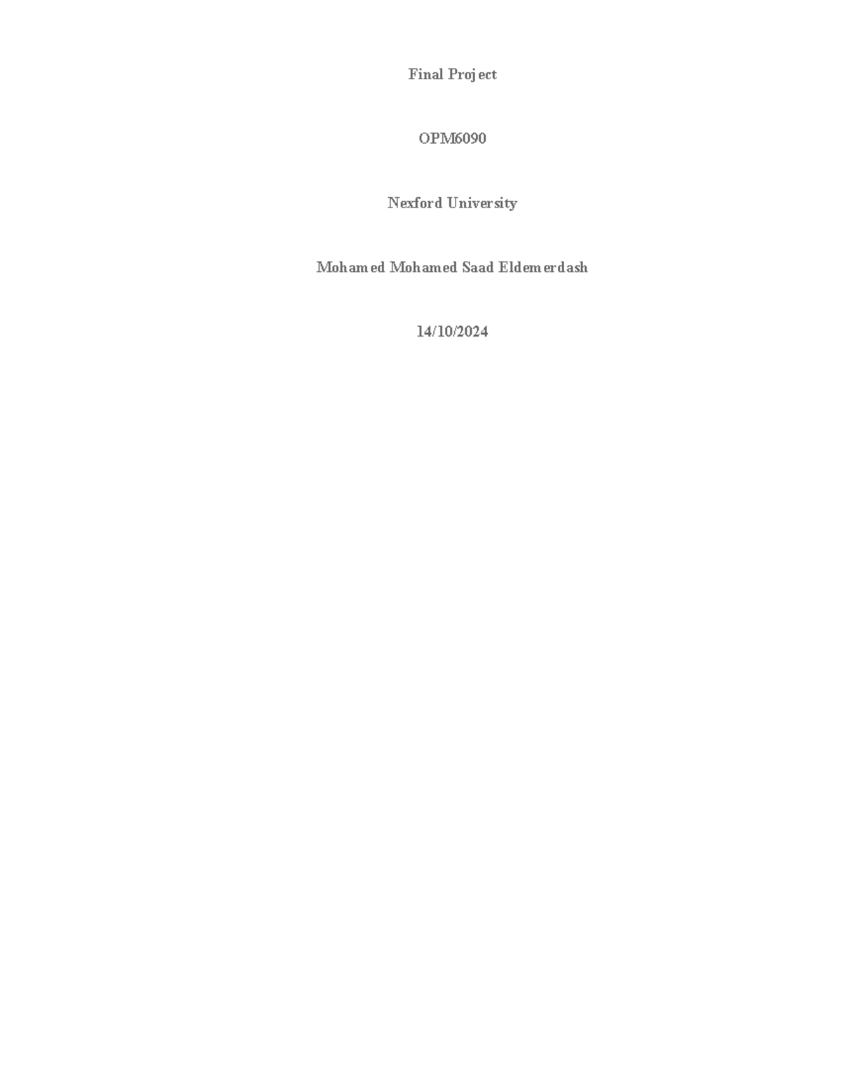 Final project - Final Project OPM Nexford University Mohamed Mohamed ...