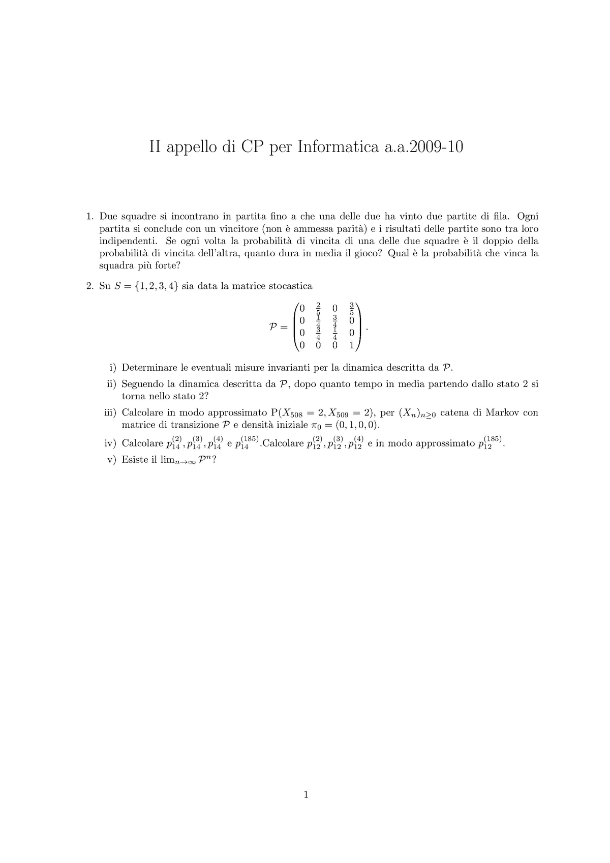 II appello di CP per Informatica a.a.2009-10, domande - II appello di