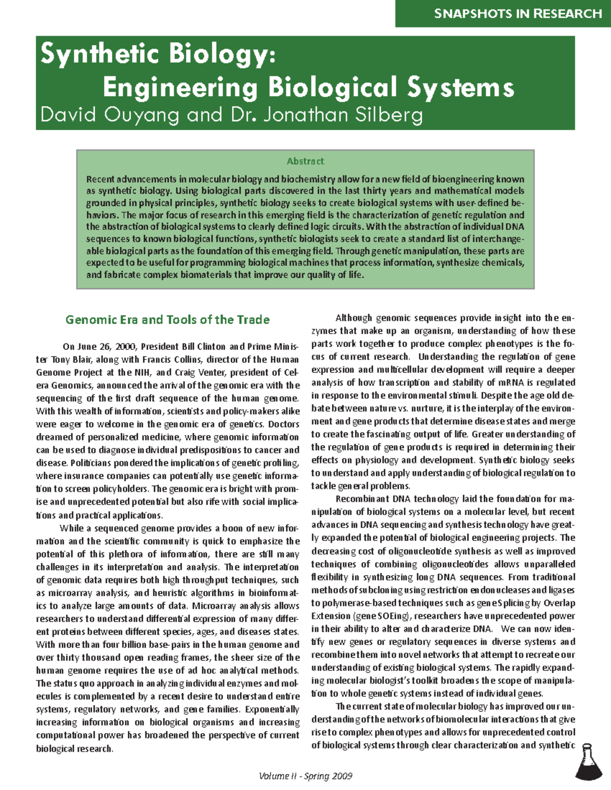 Synthetic Biology Engineering Biological Systems 12 SNAPSHOTS IN