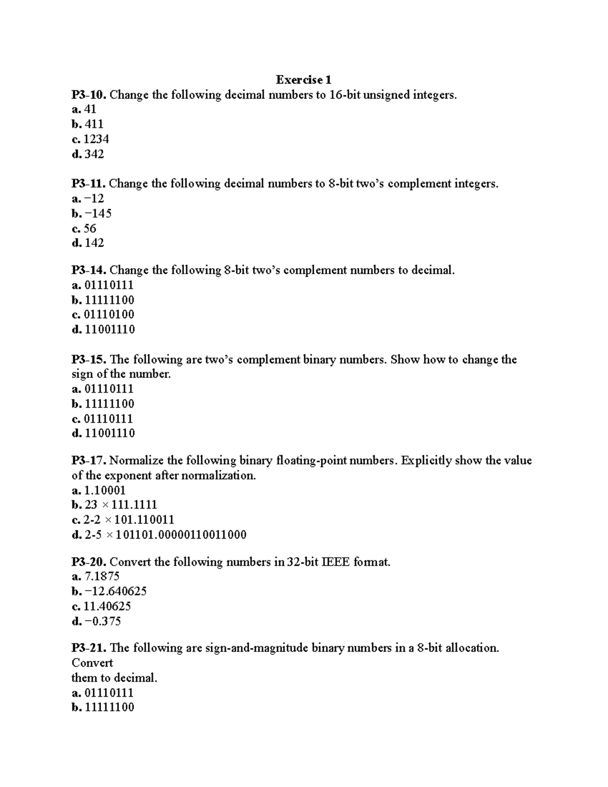 Exercise 1 - Thuyen - Exercise 1 P3-10. Change The Following Decimal 