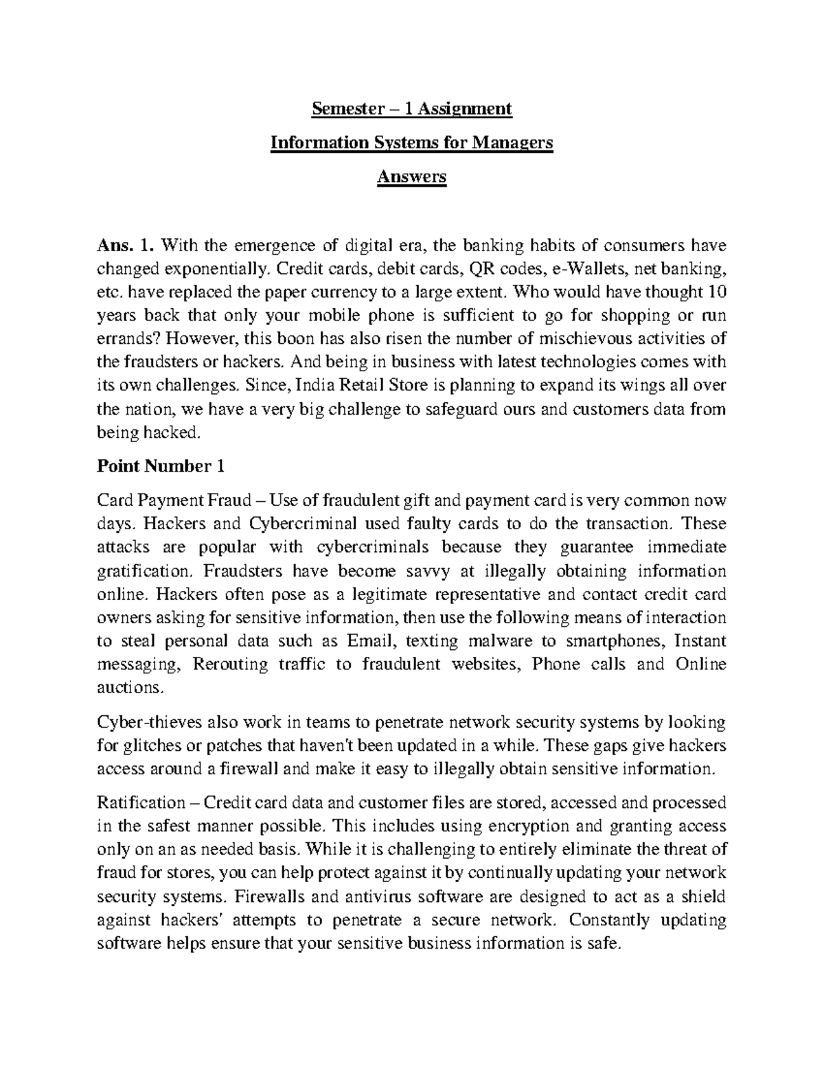 Information Systems for Managers Answers - Semester – 1 Assignment ...