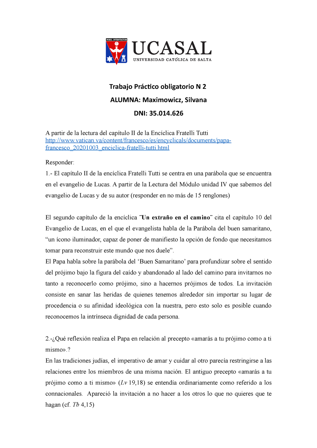 Trabajo Práctico 2 - Teologia CP - Teología - UCASAL - Studocu