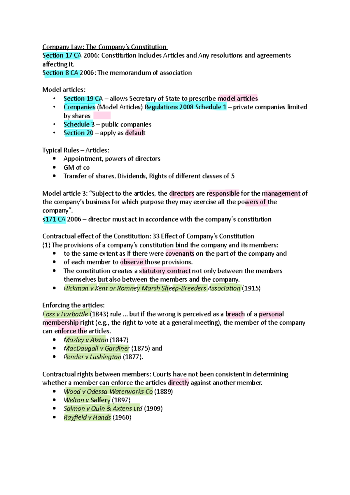 Company Law - The Company’s Constitution - Company Law: The Company’s ...