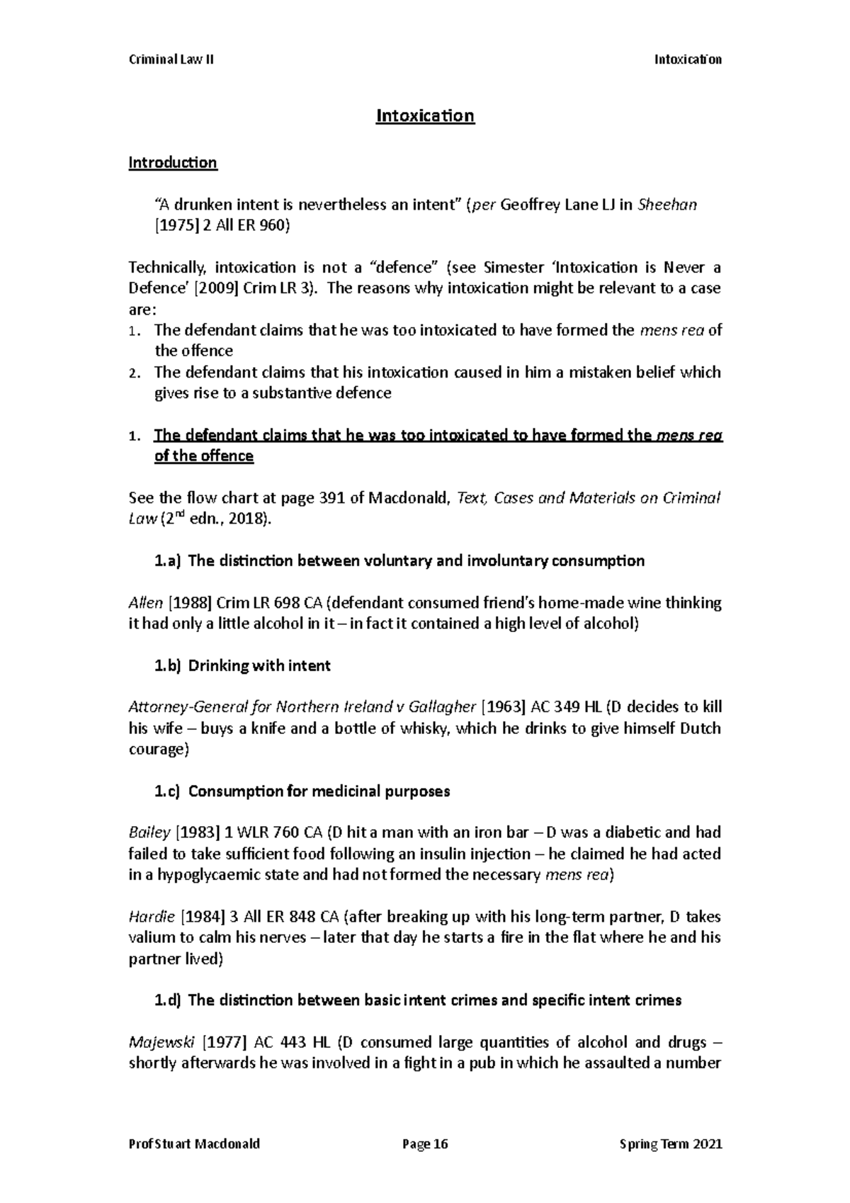 Intoxication - handout - LAW104 - Swansea - Studocu