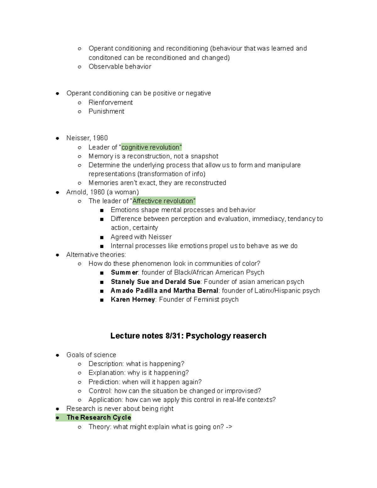 PSYC 101 Class Notes 2 - Google Docs - Operant Conditioning And ...