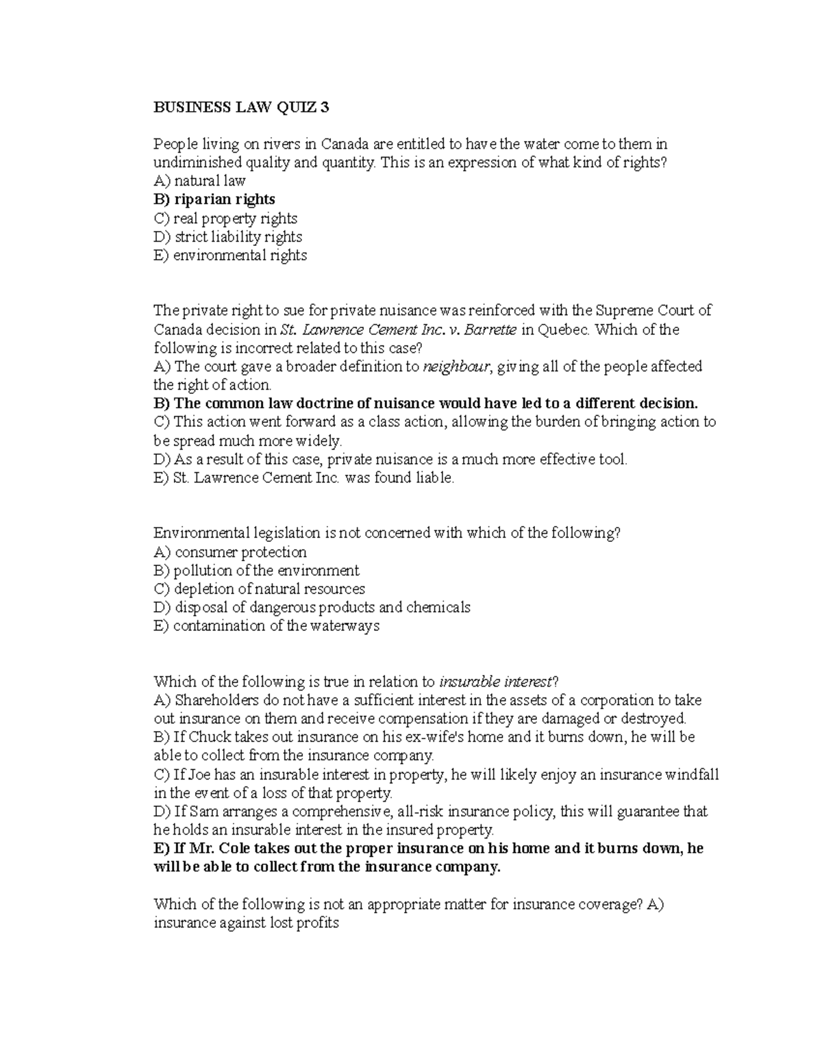 Business Law Quiz 3 - Studocu