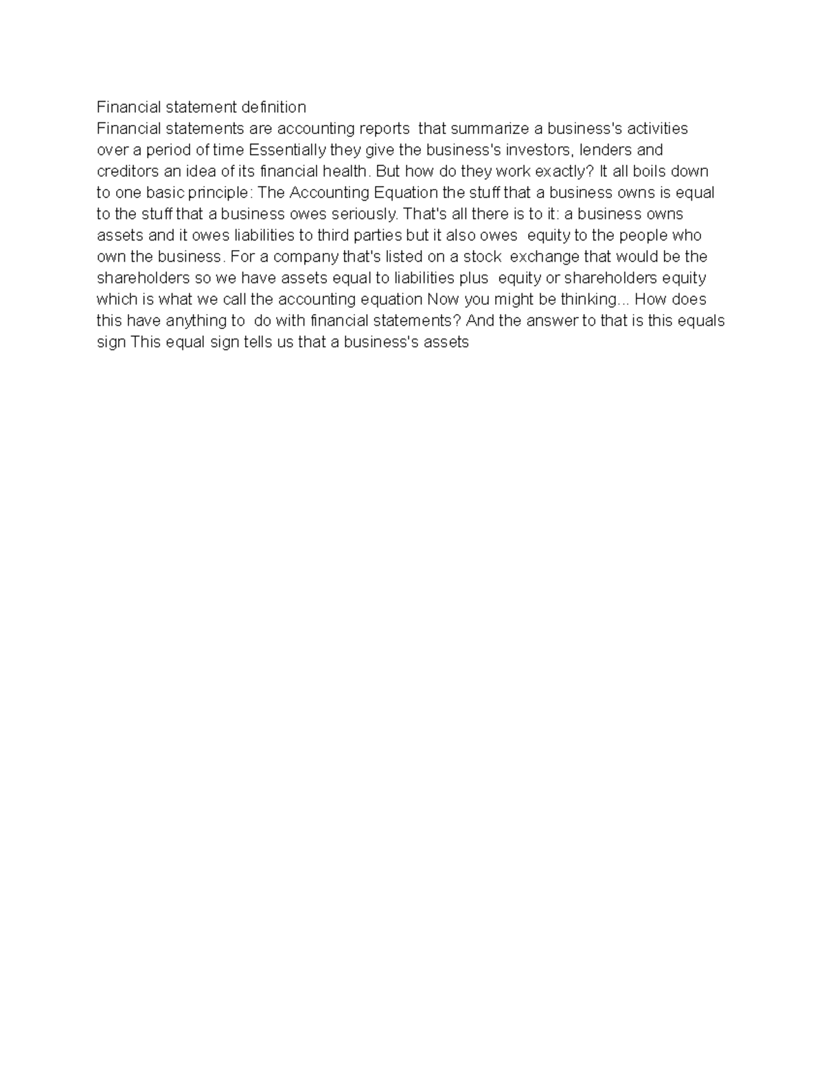 Financial Statement definition Financial statement definition