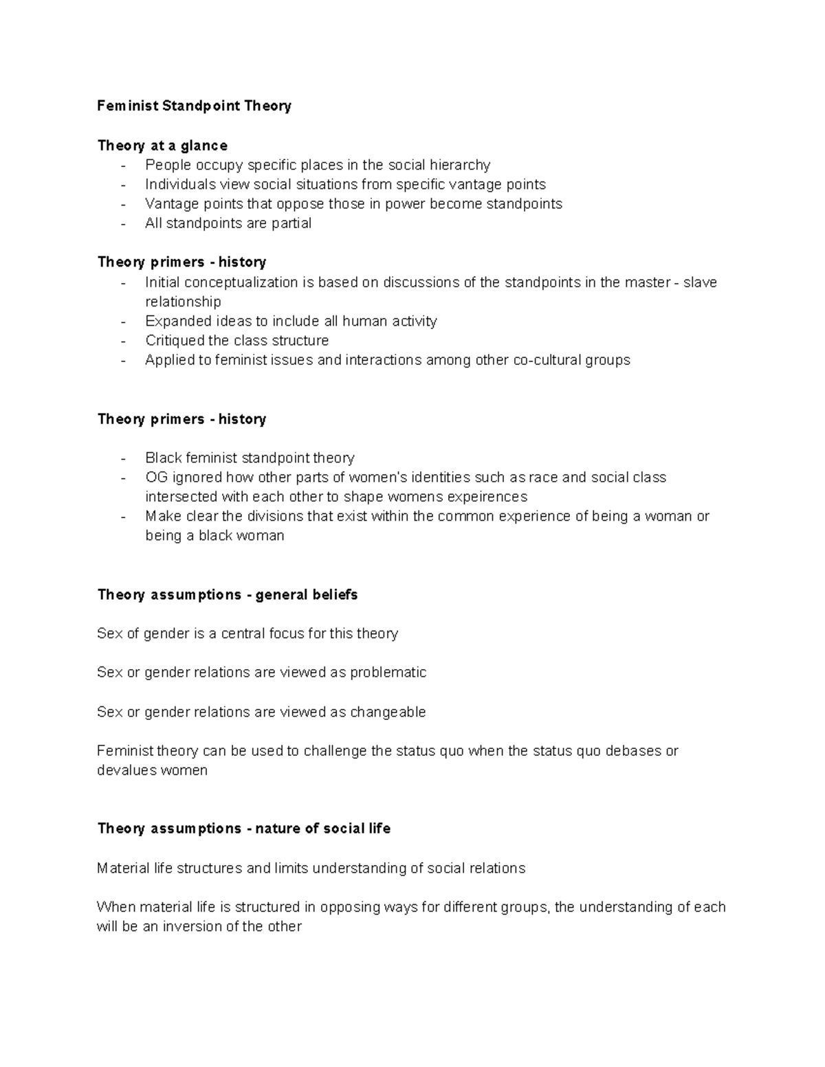 Feminist Standpoint Theory Feminist Standpoint Theory Theory at a